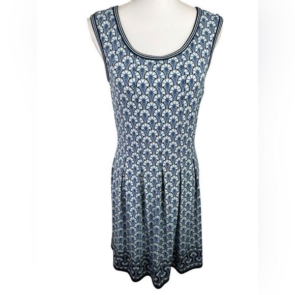 Max Studio Women's Printed Sleeveless Fit and Flare Dress Size L Blue Navy - Picture 7 of 10